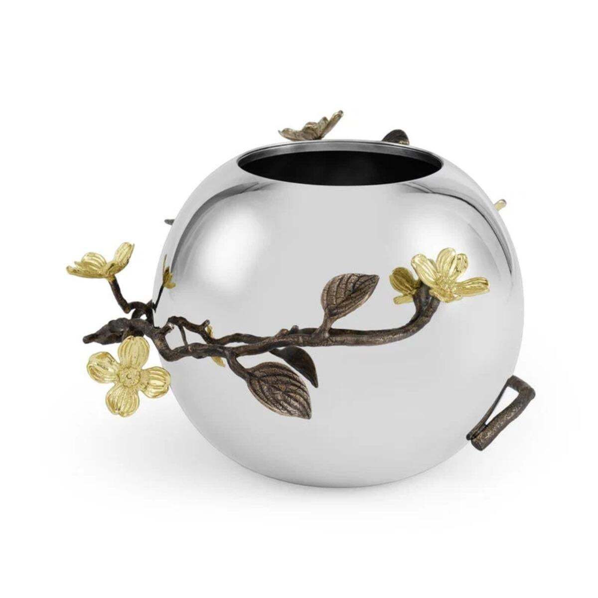 Set Of 3 Contemporary Silver Metal Dogwood Vase With Gold Detail photo Home Decor