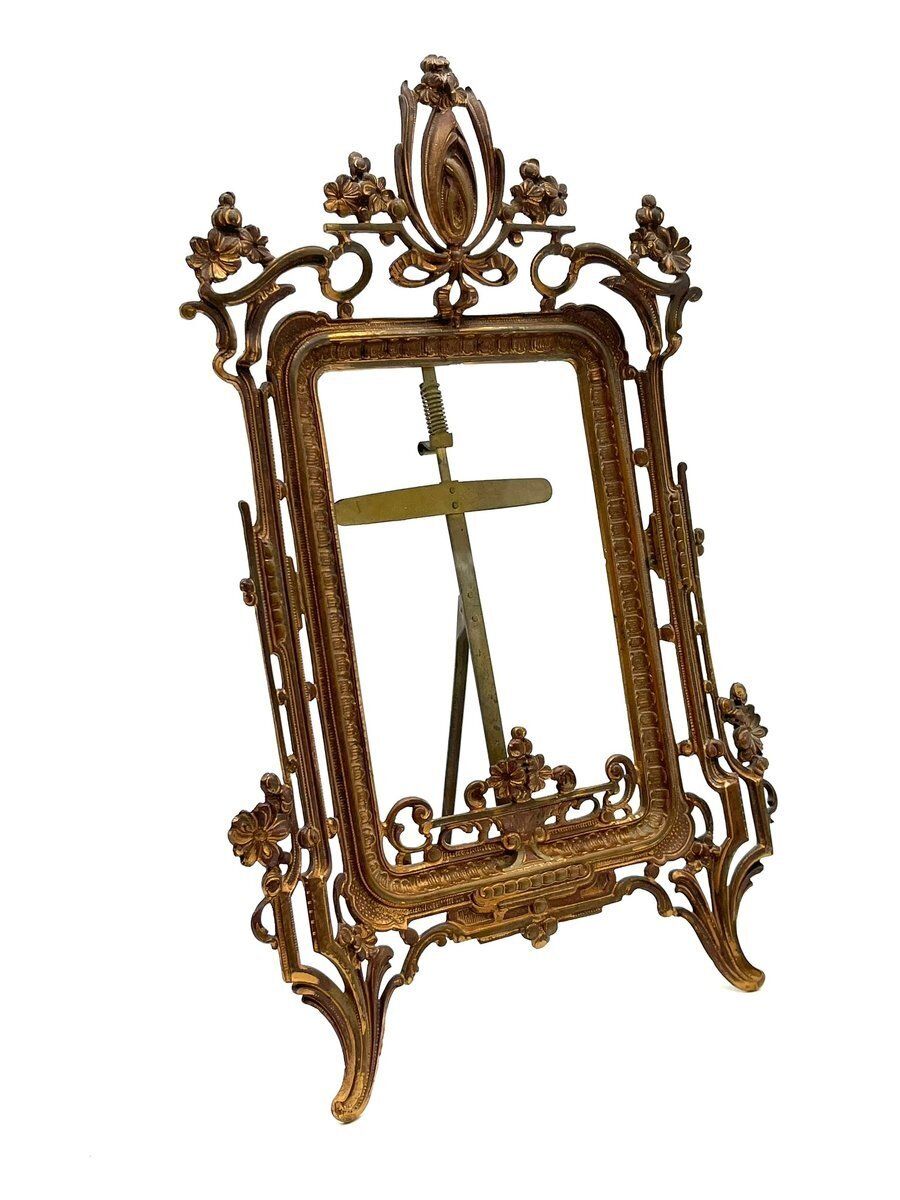 Victorian Cast Bronze Gold Plated Picture Frame photo for sale