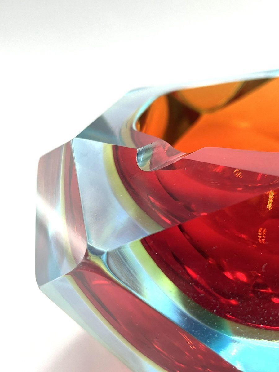 Murano Glass Sommerso Diamond Shaped Ashtray, 1960s photo vintage