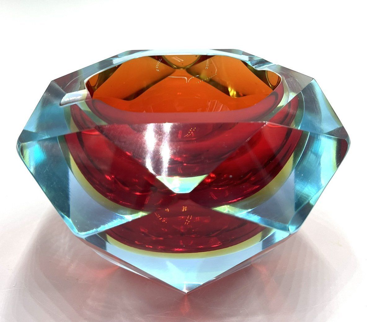 photo for sale Murano Glass Sommerso Diamond Shaped Ashtray, 1960s