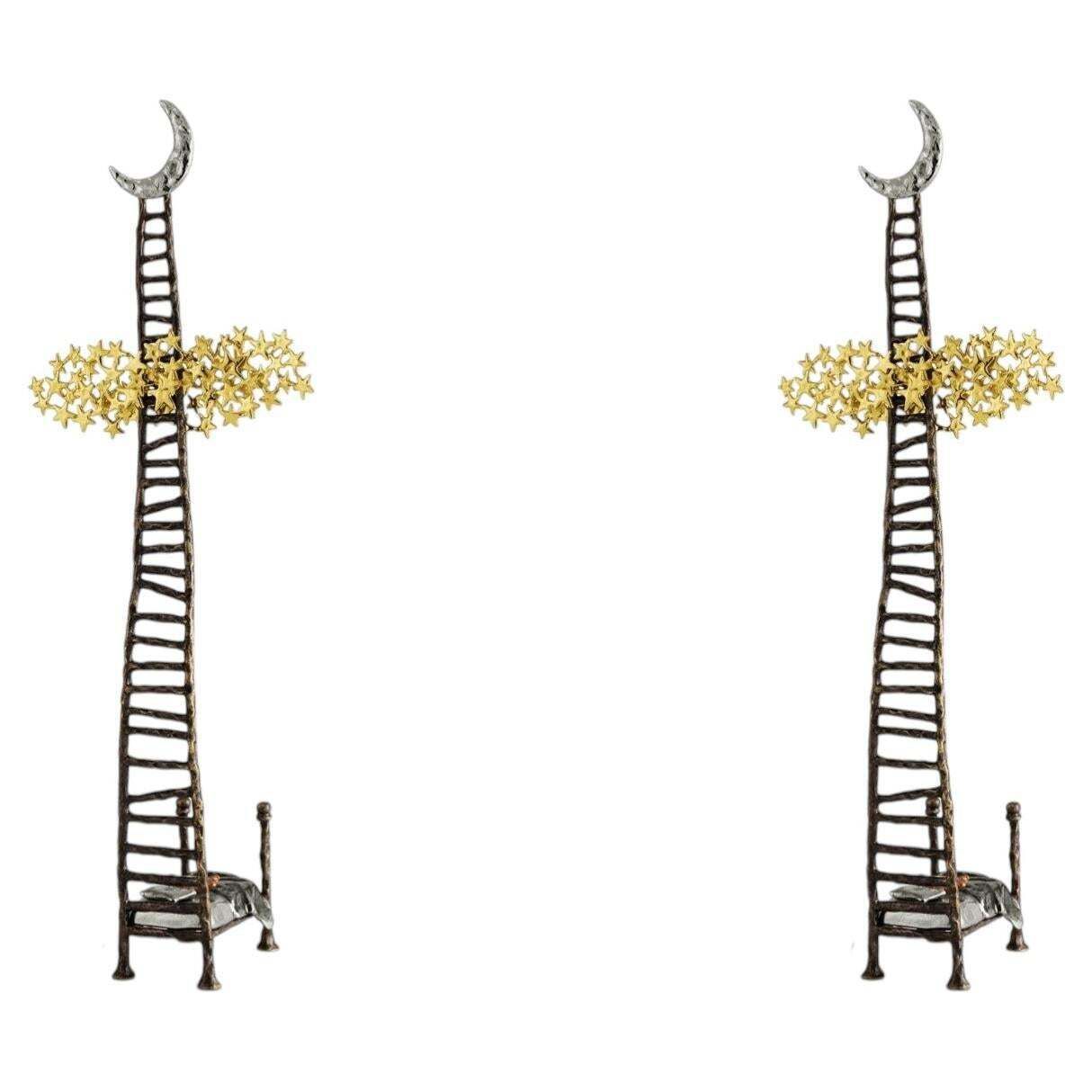 Pair Of Dream Sculptures In Brass, Nickel And Marble, Limited Edition