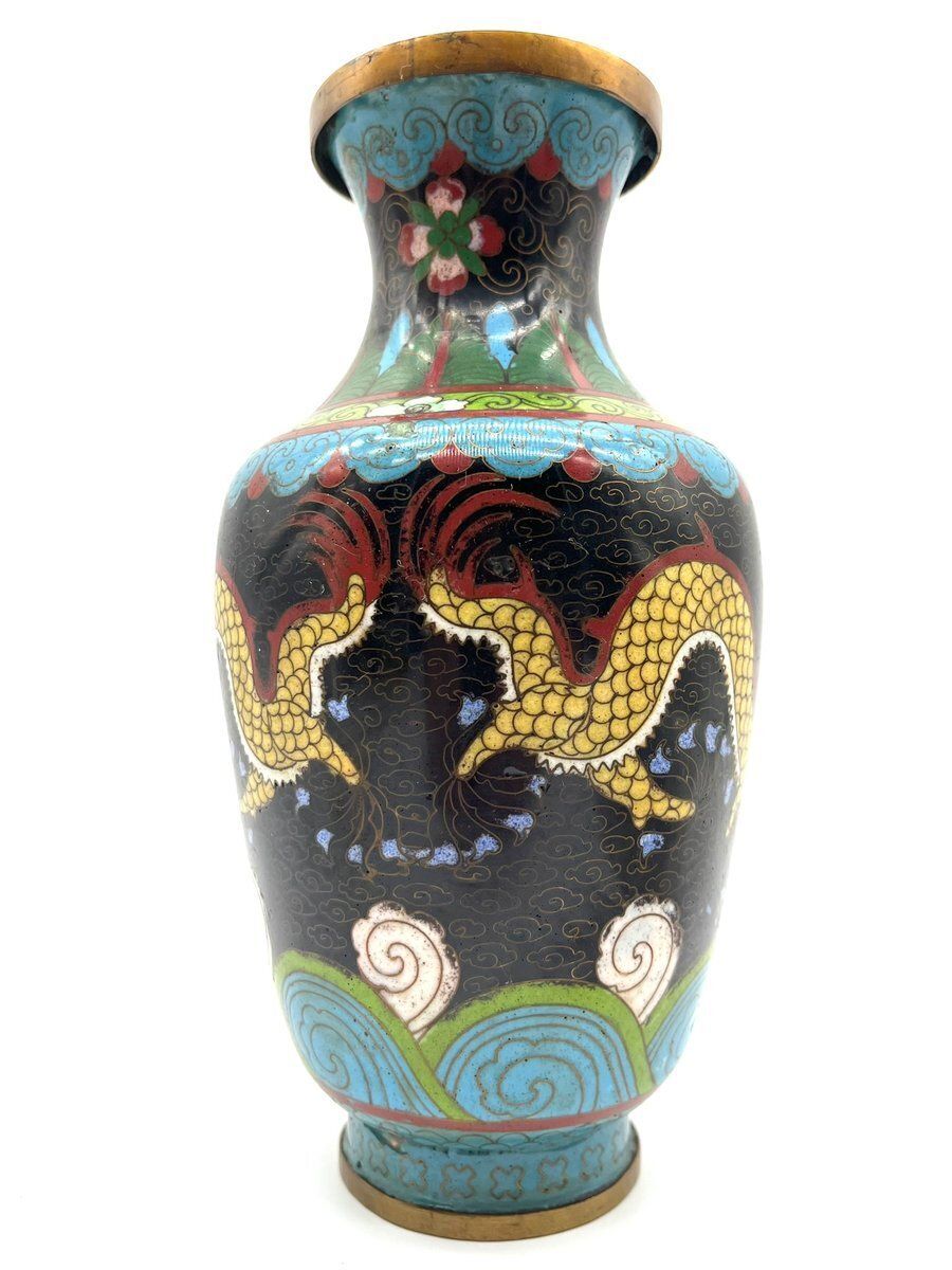 Antique Cloisonné Vase With Dragon Motif Enamel And Brass, China, 1900s photo 430.0