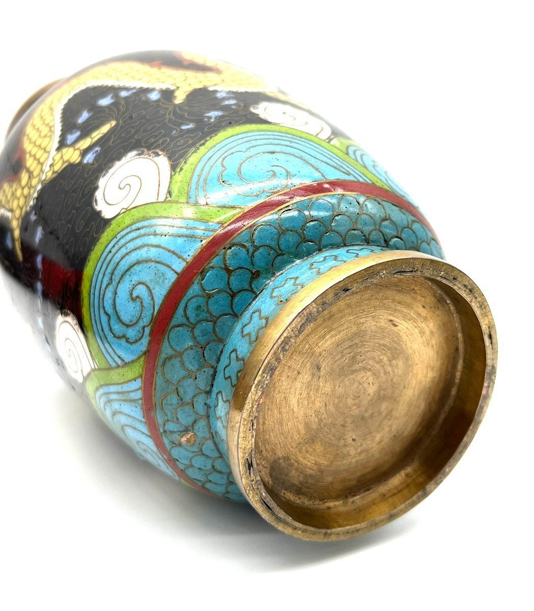 Antique Cloisonné Vase With Dragon Motif Enamel And Brass, China, 1900s photo vinterior