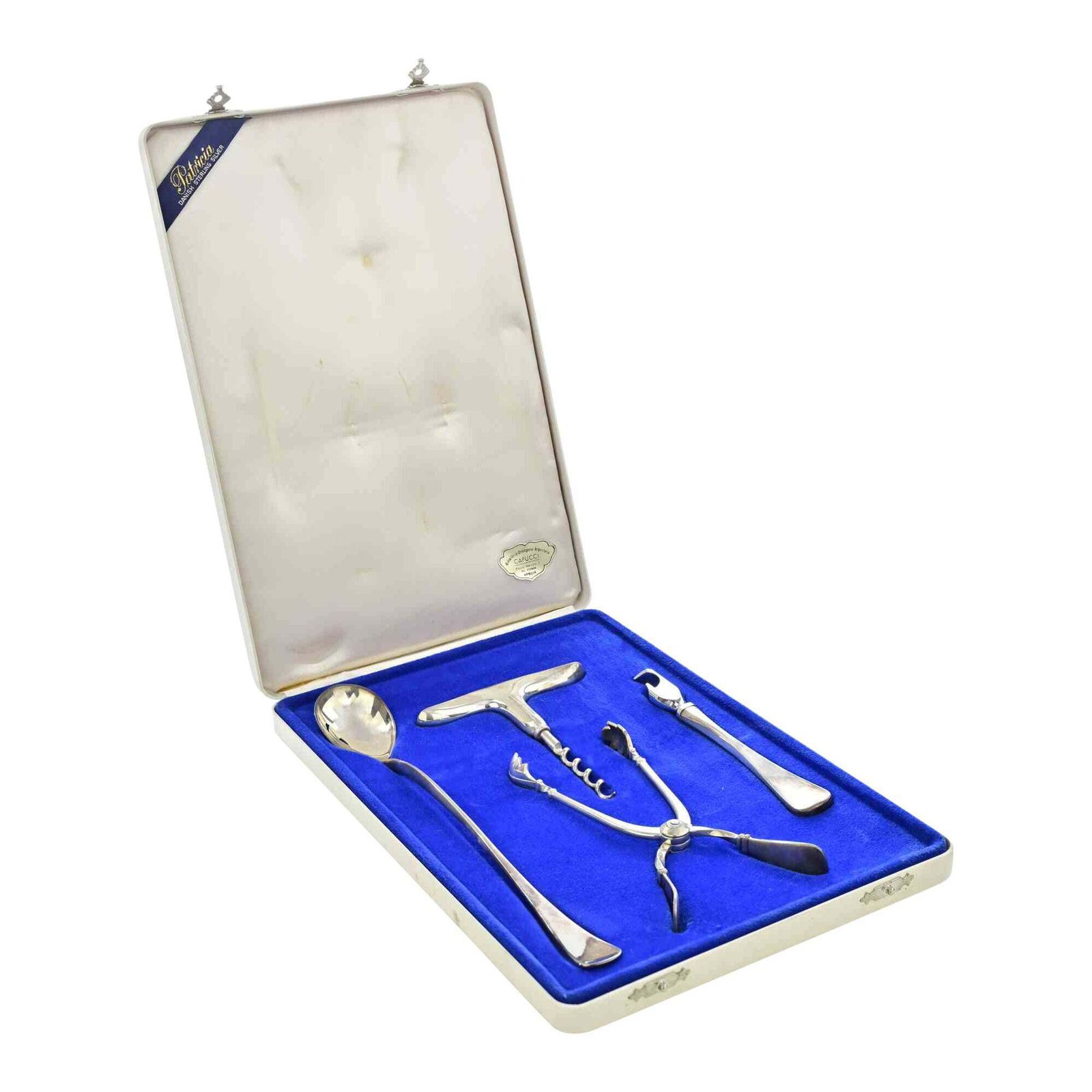 Vintage Danish Sterling Silver Bar Tool Set In Presentation Case... 1960s