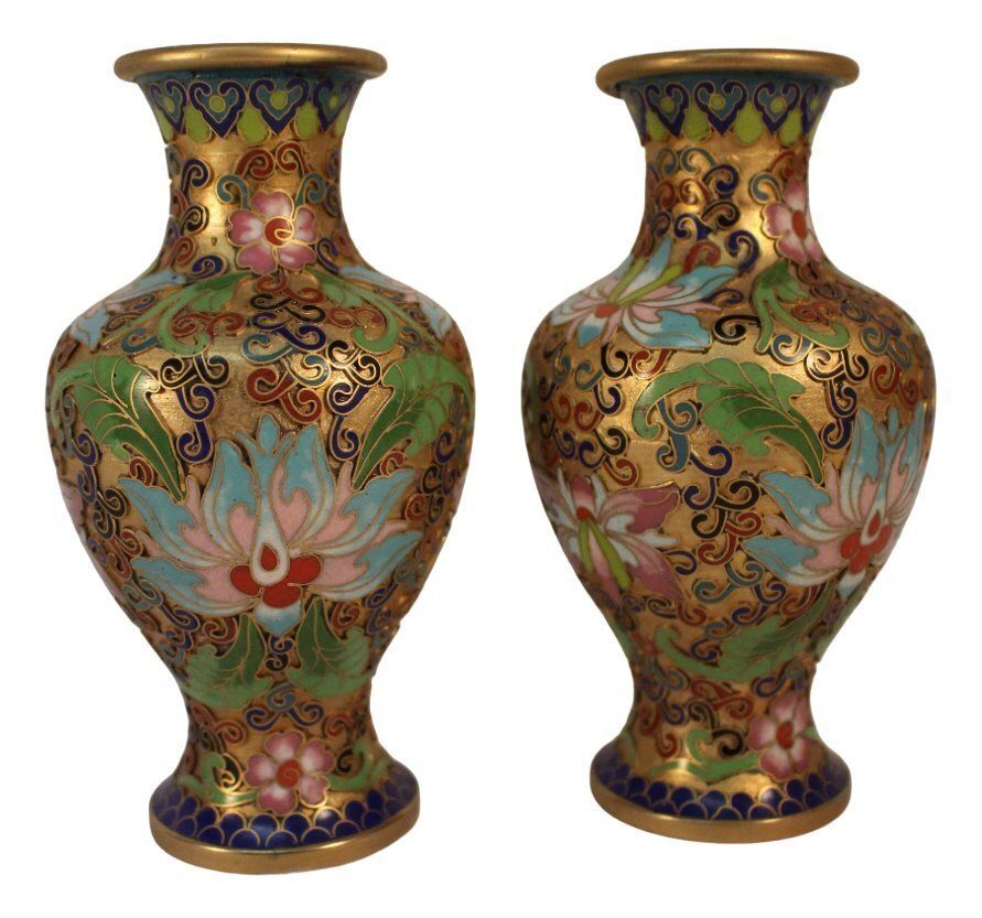 Champlevé Cloisonné Vase, China, 1900s, Set Of 2