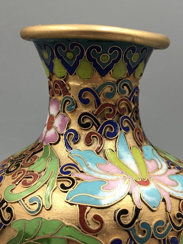 Champlevé Cloisonné Vase, China, 1900s, Set Of 2 photo vinterior