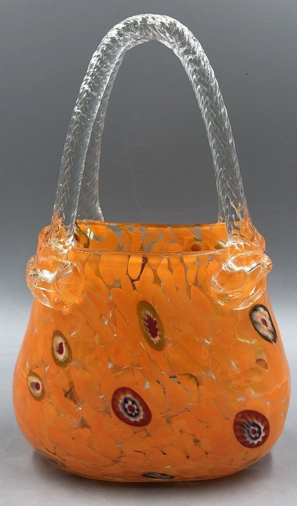 Orange Murano Glass Vase Handbag From Millefiori, 1960s photo furniture