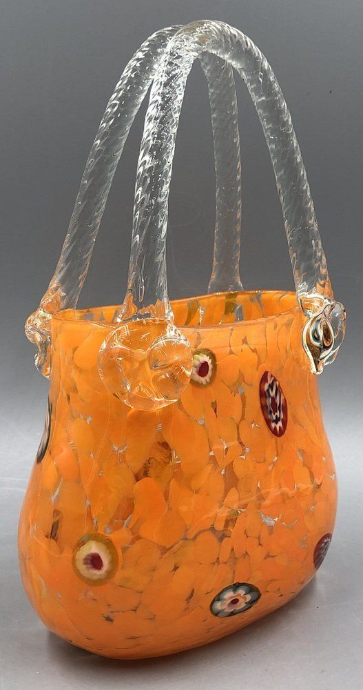 Orange Murano Glass Vase Handbag From Millefiori, 1960s photo for sale