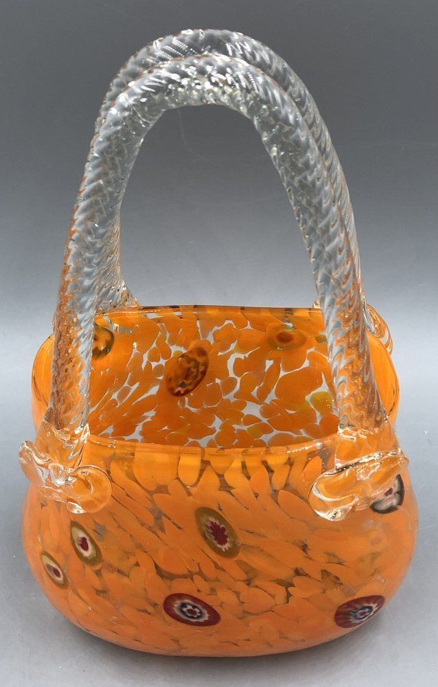Orange Murano Glass Vase Handbag From Millefiori, 1960s photo Home Decor