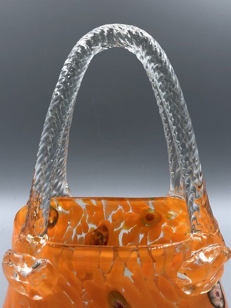 photo for sale Orange Murano Glass Vase Handbag From Millefiori, 1960s