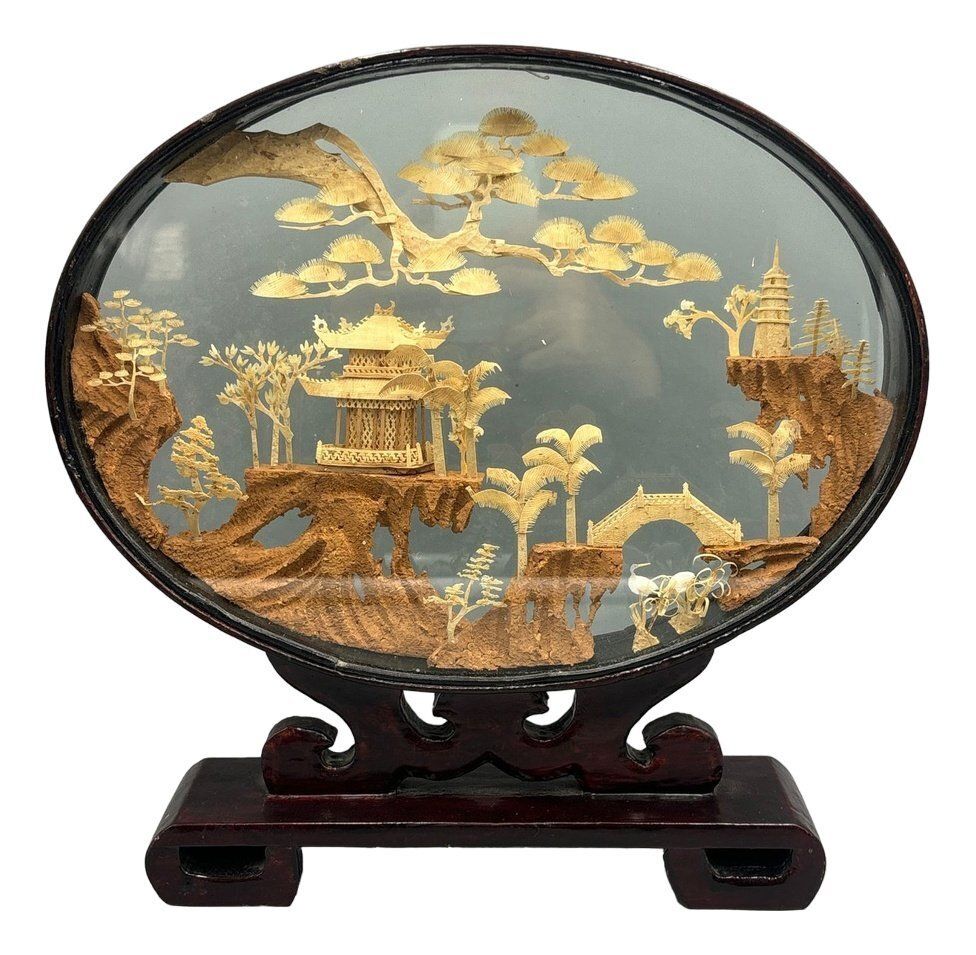 Asian Diorama Cork Behind Glass, 1890s