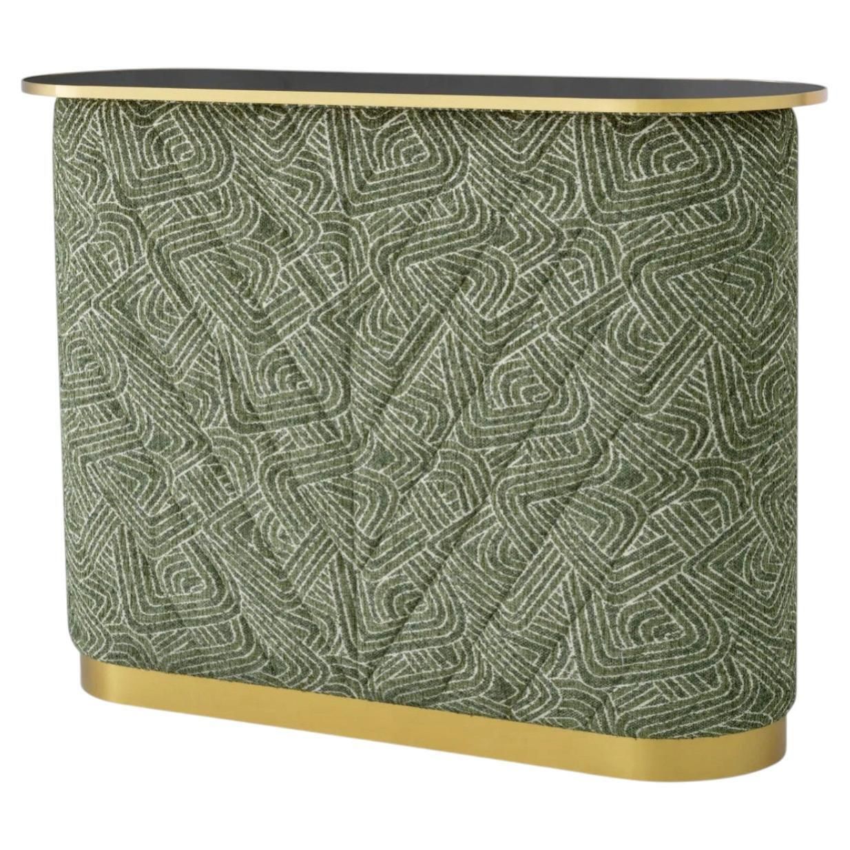 Oval Bar In Brushed Brass Black Glass And Camari Green Fabric