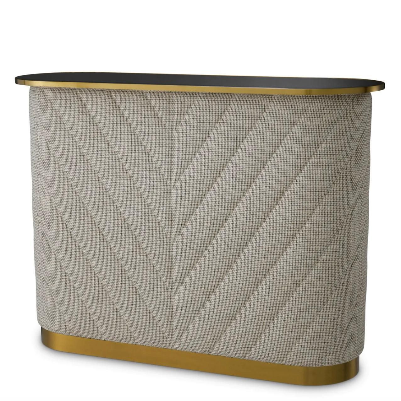 Oval Bar Brushed Brass Black Beveled Glass Forrester Off White Fabric photo furniture