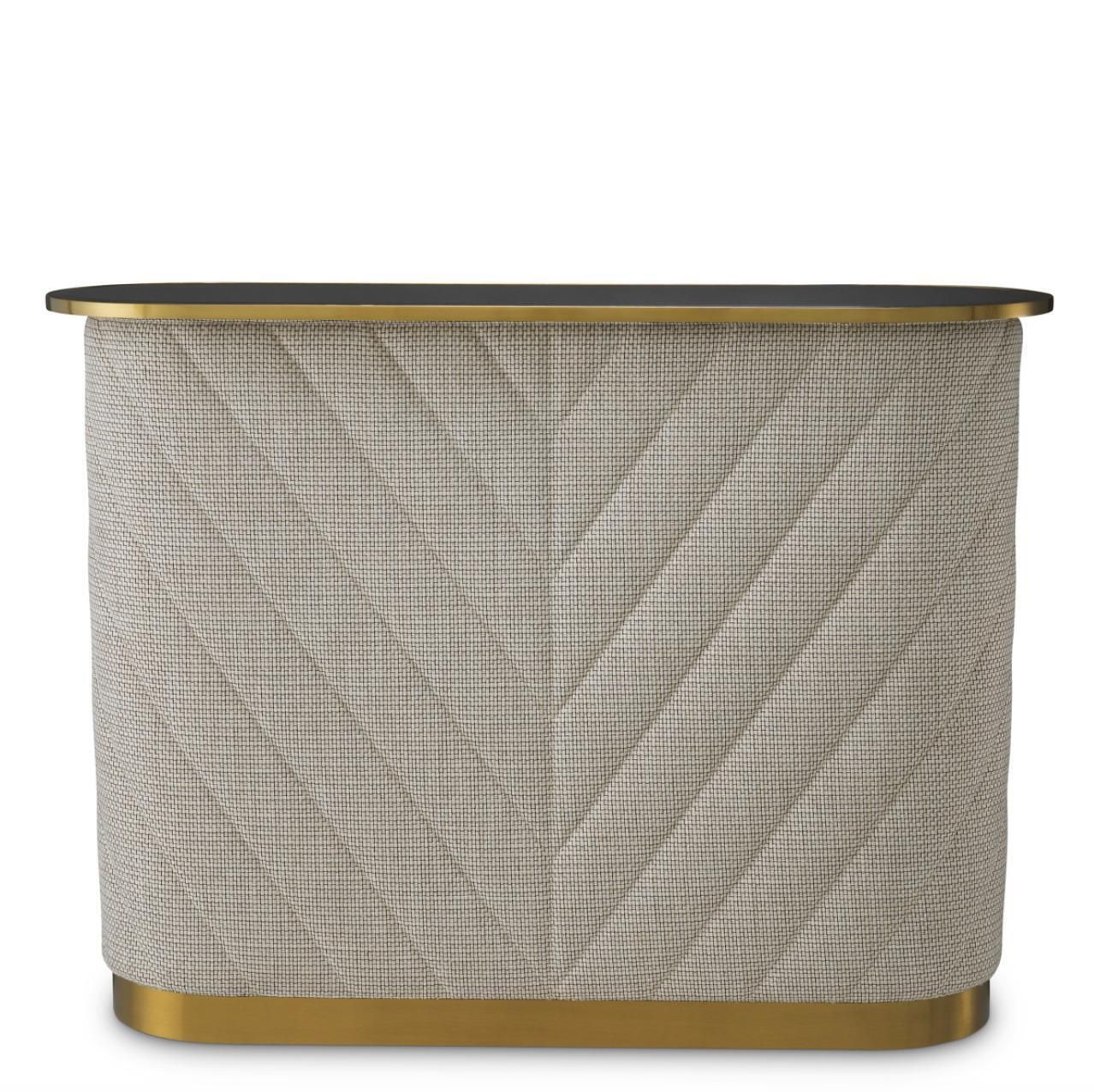 Oval Bar Brushed Brass Black Beveled Glass Forrester Off White Fabric photo vinterior