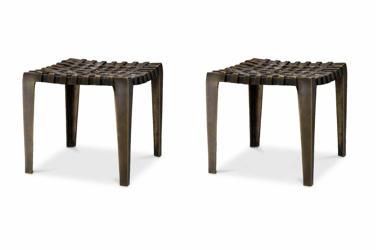 Pair Of Stools In Aluminium Antique Bronze Finish photo vinterior