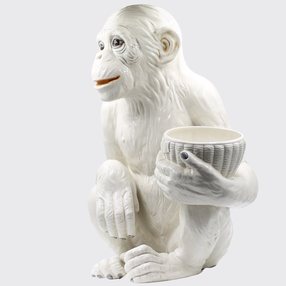 Large Hollywood Regency Monkey Sculpture / Cachepot In Majolica, Italy, 1960s photo for sale