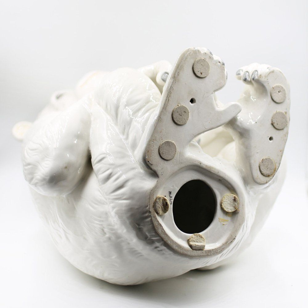 photo for sale Large Hollywood Regency Monkey Sculpture / Cachepot In Majolica, Italy, 1960s