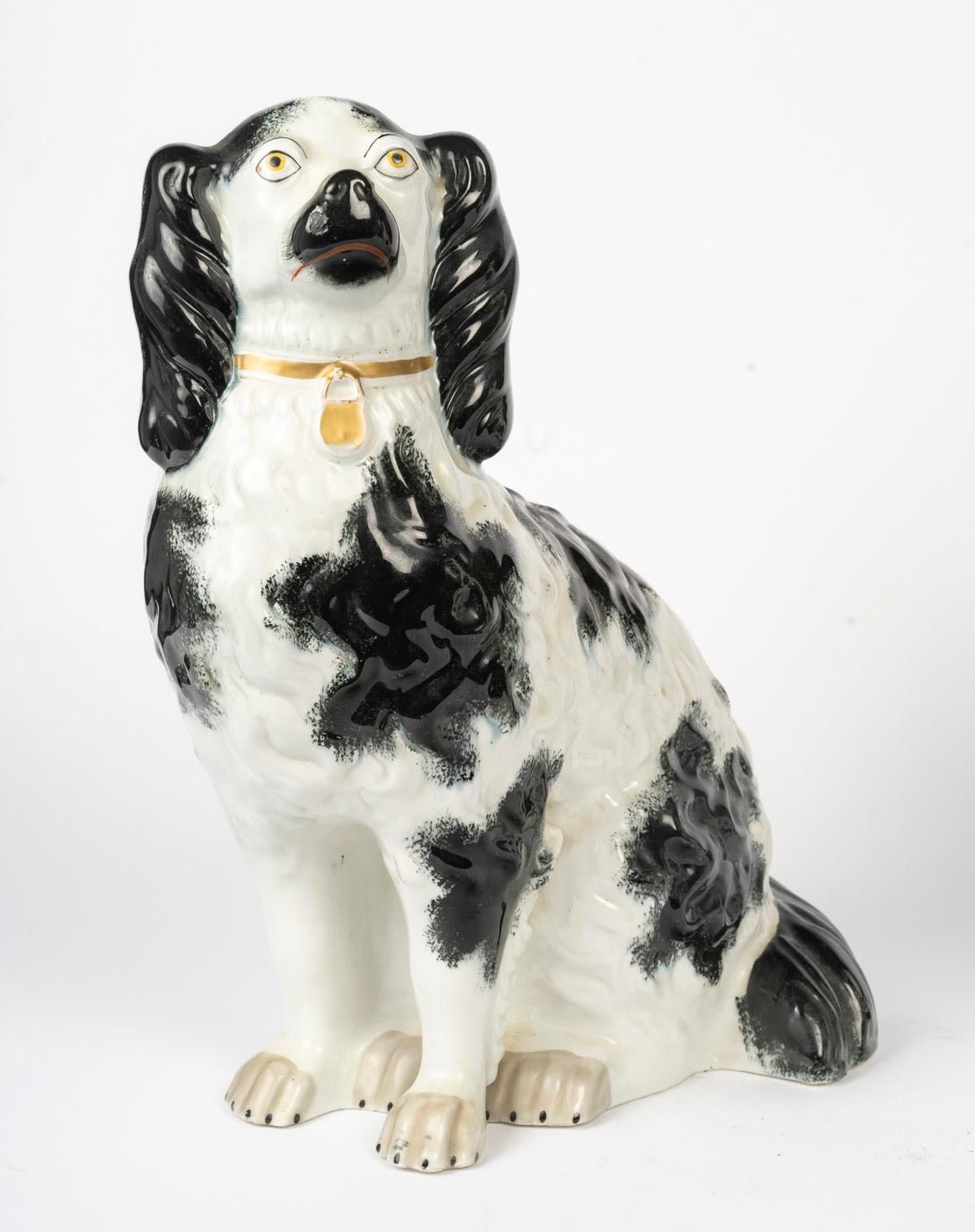 Pair Of Porcelain Sculpture Depicting King Charles Spaniels, 20th Century. photo for sale