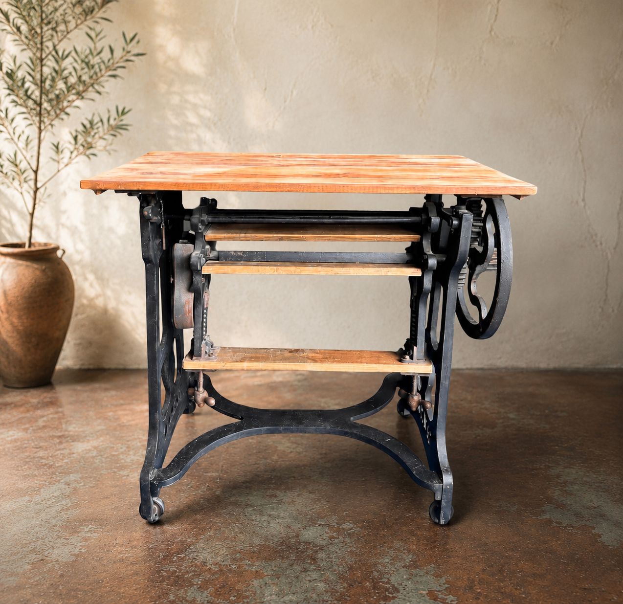 Rare Victorian Cast Iron Industrial Press / Adjustable Work Table