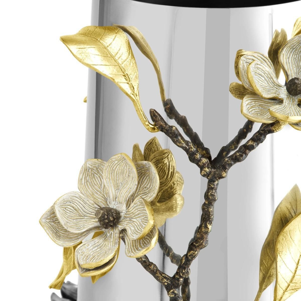 Pair Of Floral Silver & Gold Metal Centerpiece Vase photo for sale