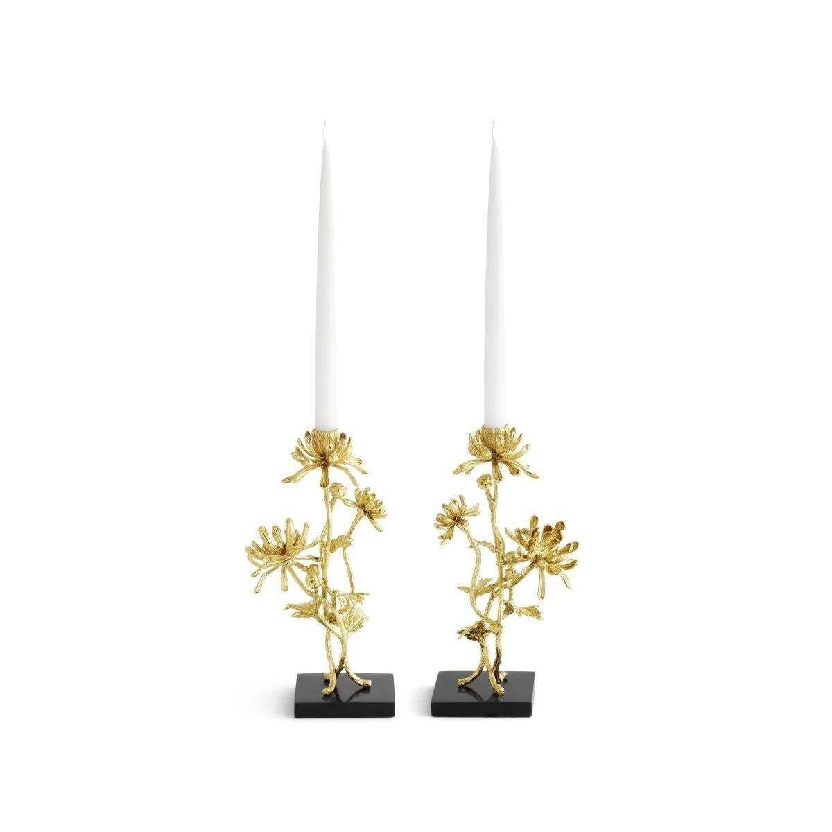 Pair Of Contemporary Gold Metal Dahlia Candleholders photo 1201.0