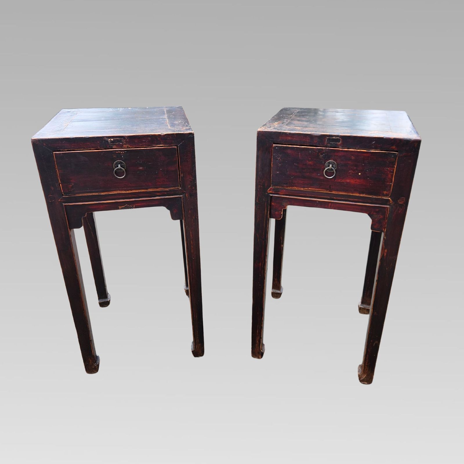 Fabulous Chinese Oriental Black Lacquer Bedside Side Tables W/ Drawers photo furniture