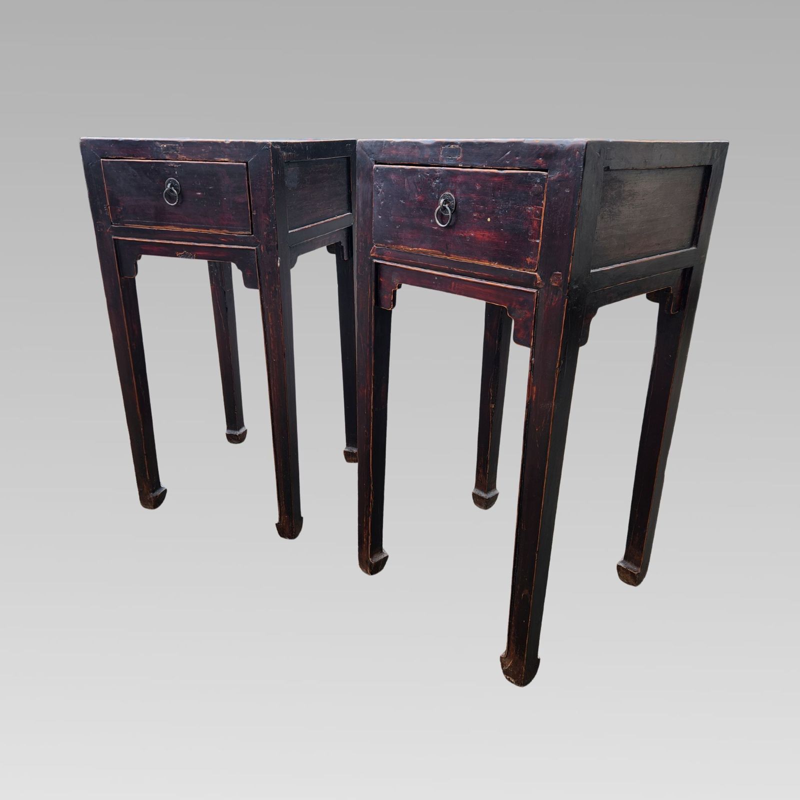 Fabulous Chinese Oriental Black Lacquer Bedside Side Tables W/ Drawers photo for sale