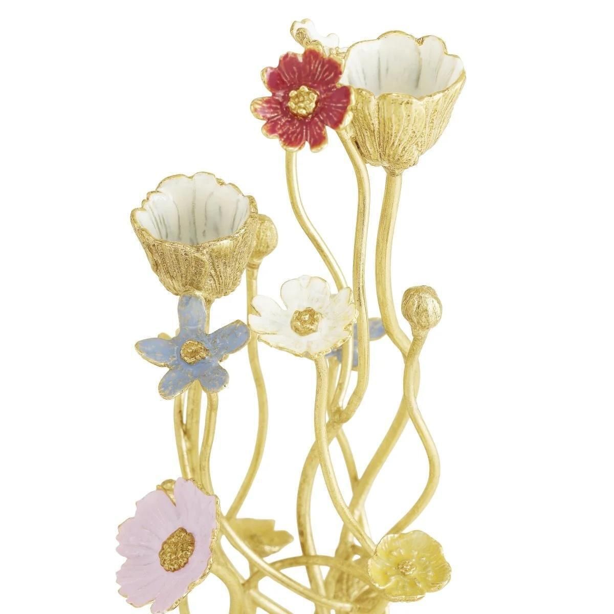Pair Of Contemporary Gold Tone Metal Wildflower Candleholders Set photo Home Decor