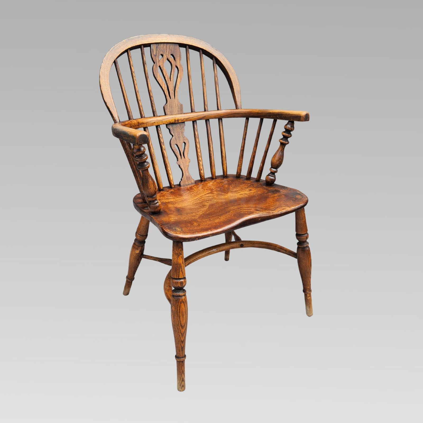 Stunning Antique Elm Spindle Back Windsor Armchair, Crinoline Chair