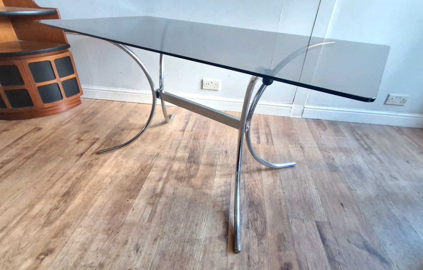Original 1970's Italian Chrome & Smoked Glass Mid Century Dining / Kitchen Table photo 230.0