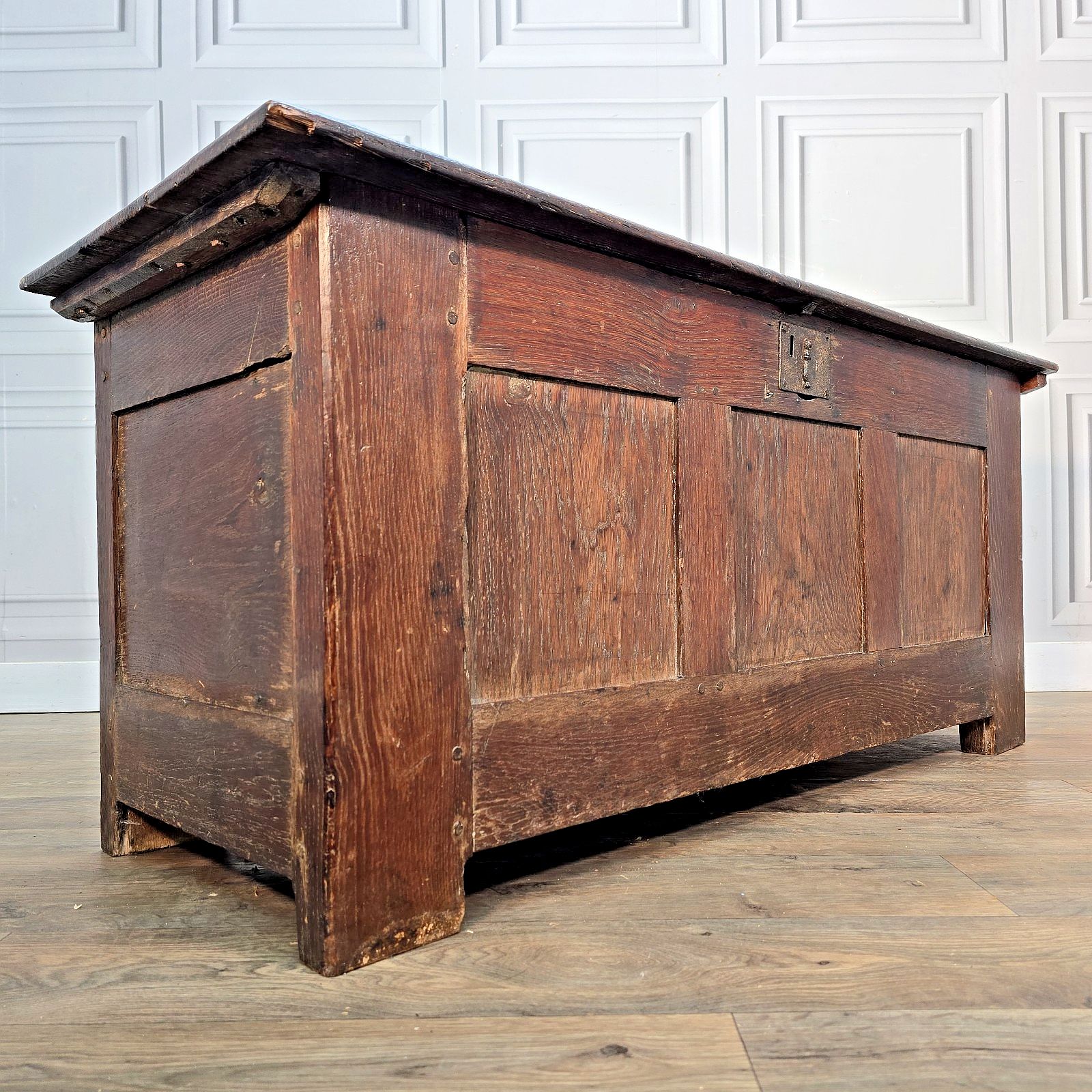 Antique Oak Coffer Trunk Panelled Blanket Box Chest 18th Century Solid Wood