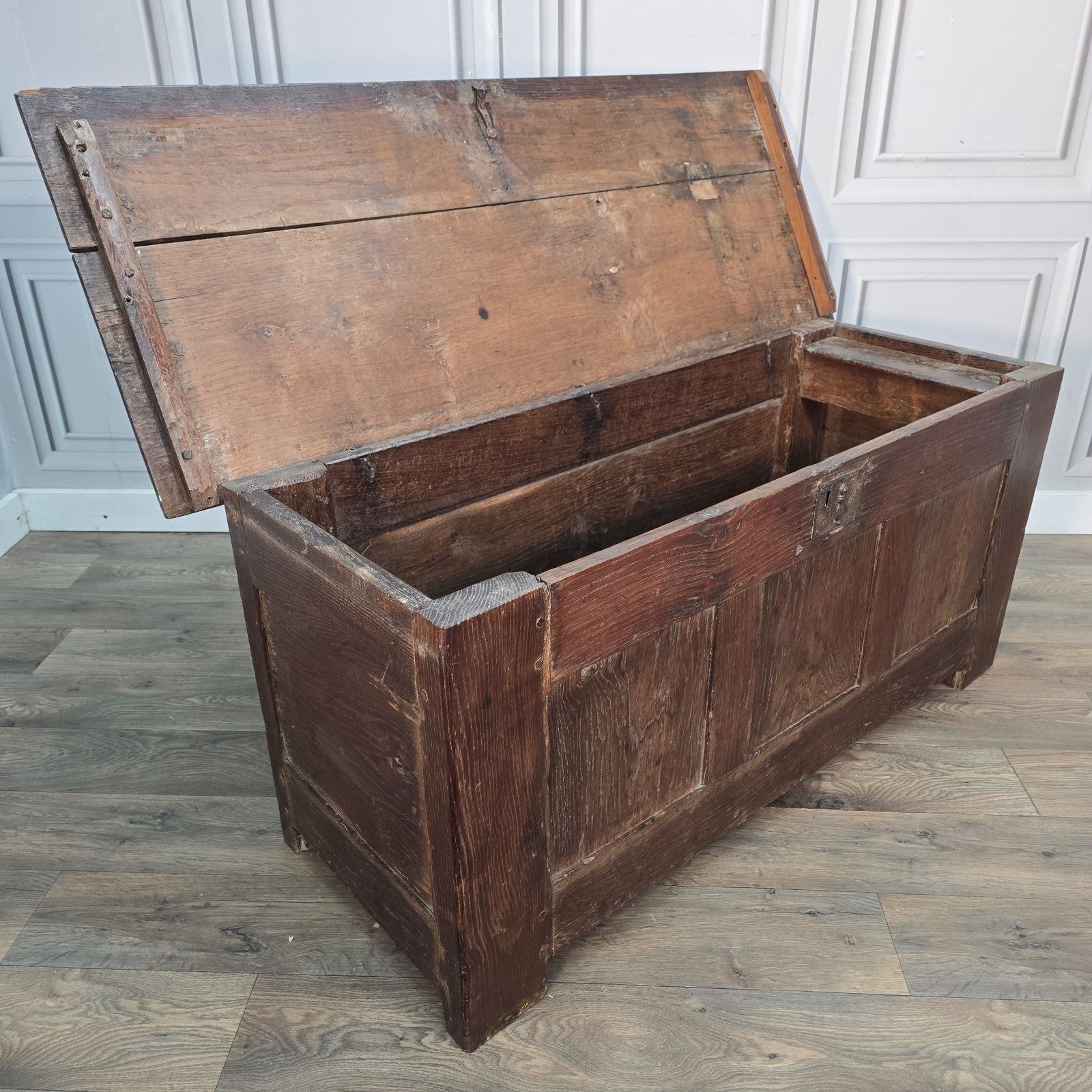 Antique Oak Coffer Trunk Panelled Blanket Box Chest 18th Century Solid Wood photo buy