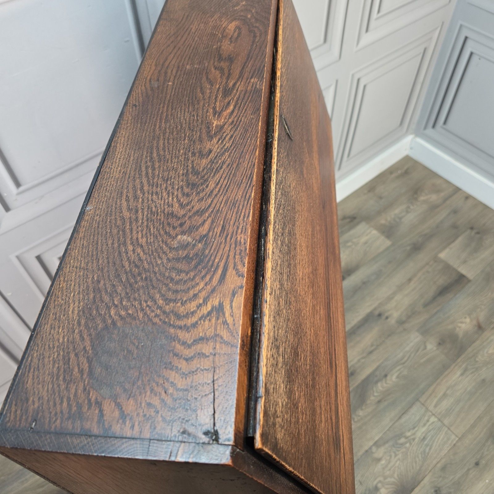 photo for sale Antique Oak Bureau Bookcase Narrow Fall Front Students Writing Desk Solid Wood