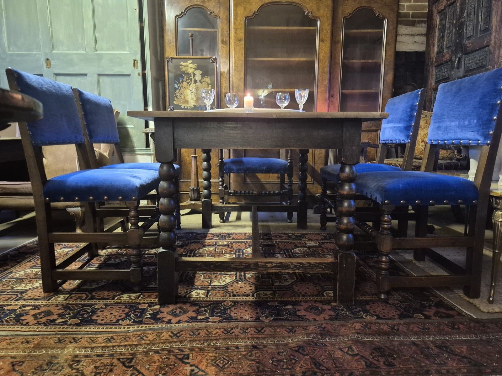 Very Handsome 1930s Bobbin Turned Oak Jacobean Revival H Stretcher Dining Table photo 345.0