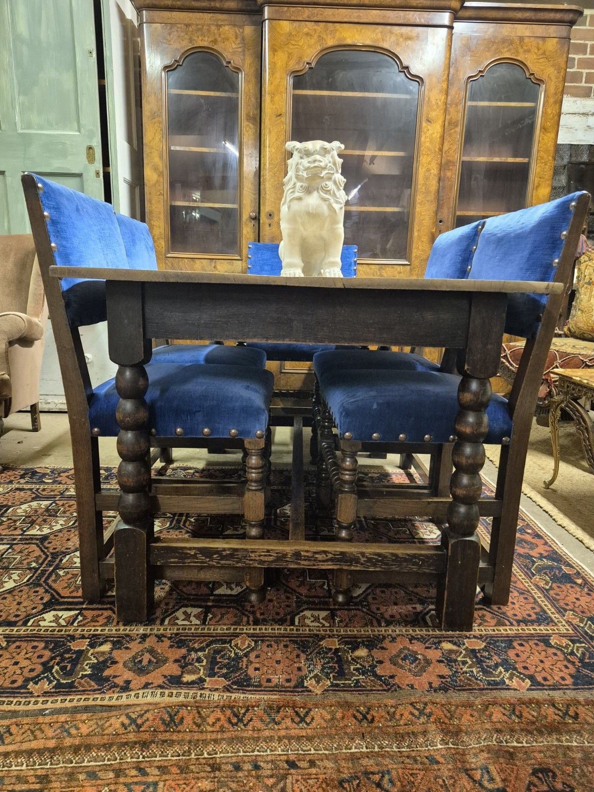 Very Handsome 1930s Bobbin Turned Oak Jacobean Revival H Stretcher Dining Table photo buy