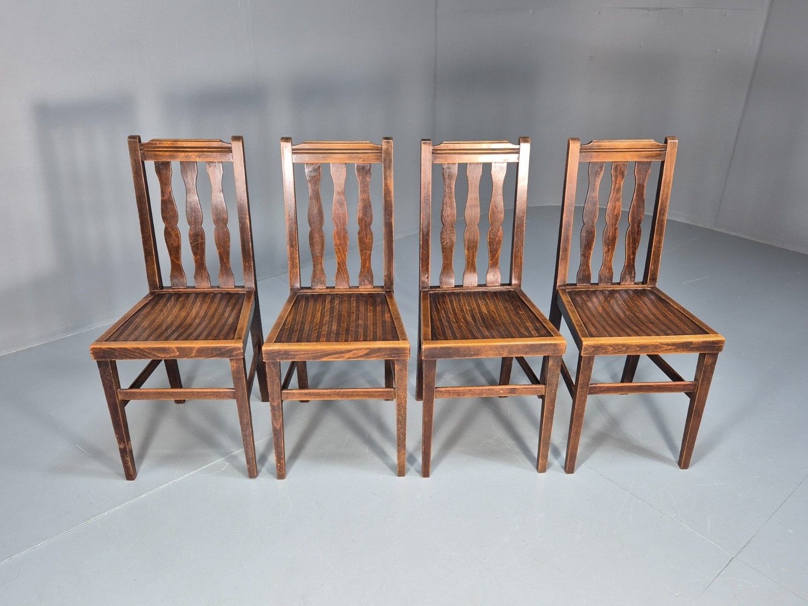 Vintage 1920s Dining Chairs Beechwood Solid Seats Robust Unusual Eb10704 Vdin photo Furniture