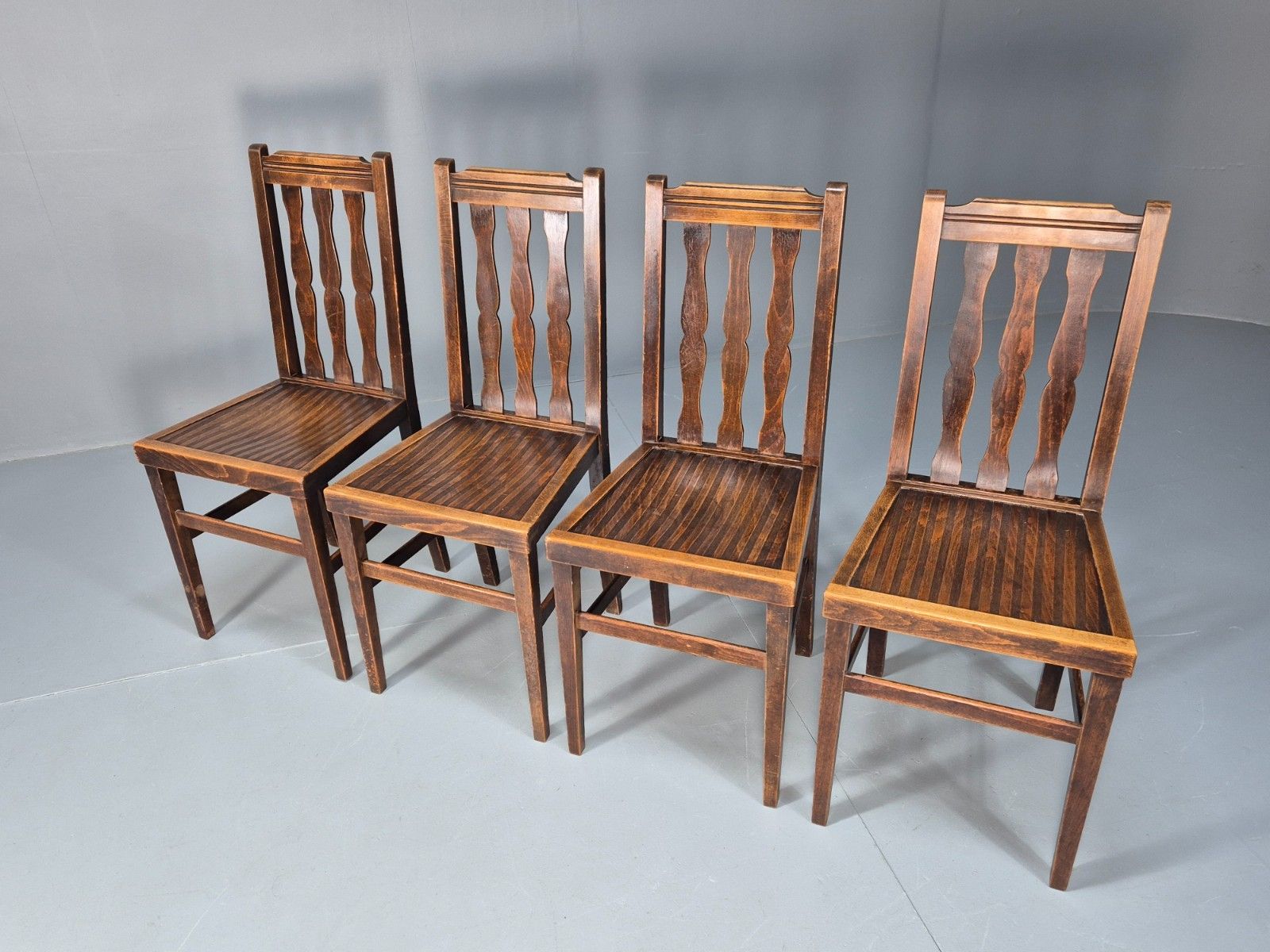 Vintage 1920s Dining Chairs Beechwood Solid Seats Robust Unusual Eb10704 Vdin photo vinterior