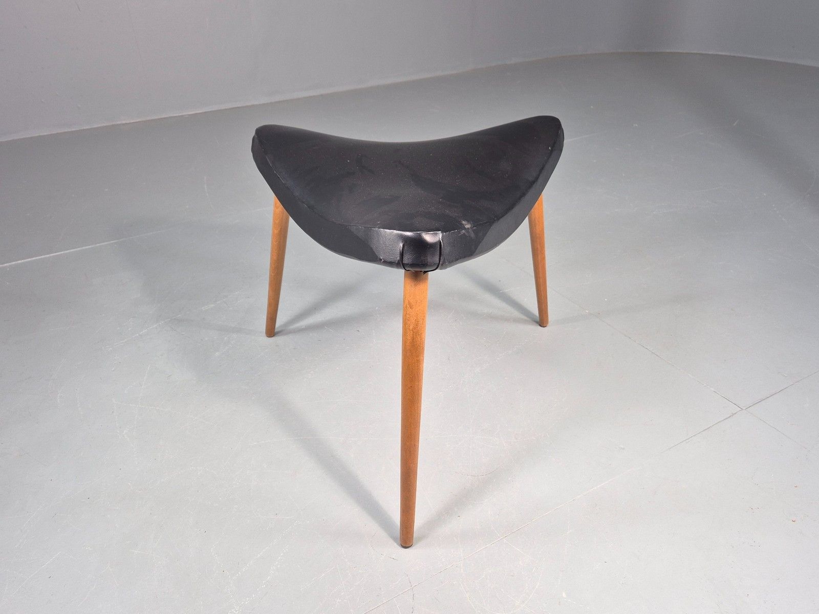 Vintage Danish Mid Century Footstool Triangular Black Vinyl 1960s Retro Eb12152 photo for sale