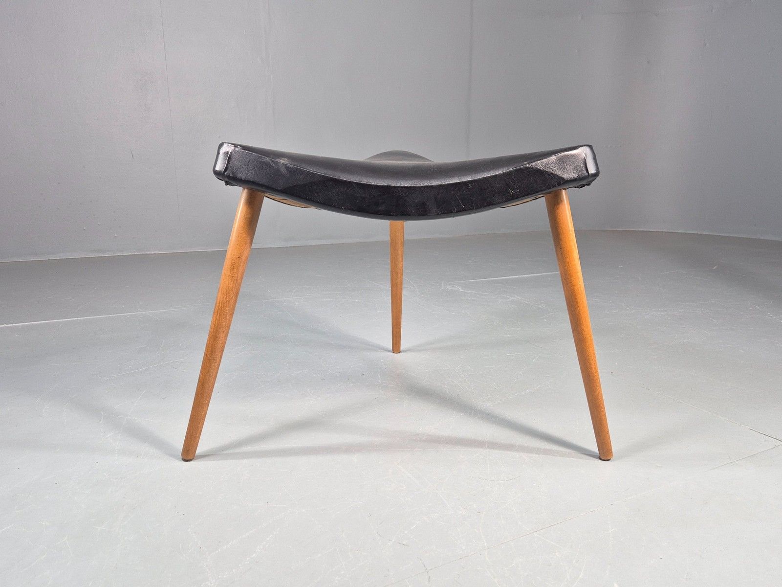 Vintage Danish Mid Century Footstool Triangular Black Vinyl 1960s Retro Eb12152 photo 100.0