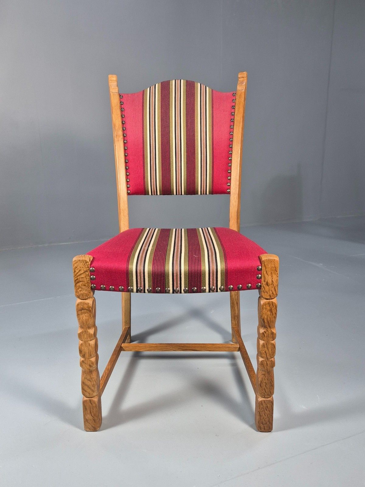 6 Vintage Kjaernulf Style Danish Oak Dining Chairs 1970s Retro Red Wool Eb9535 photo vintage