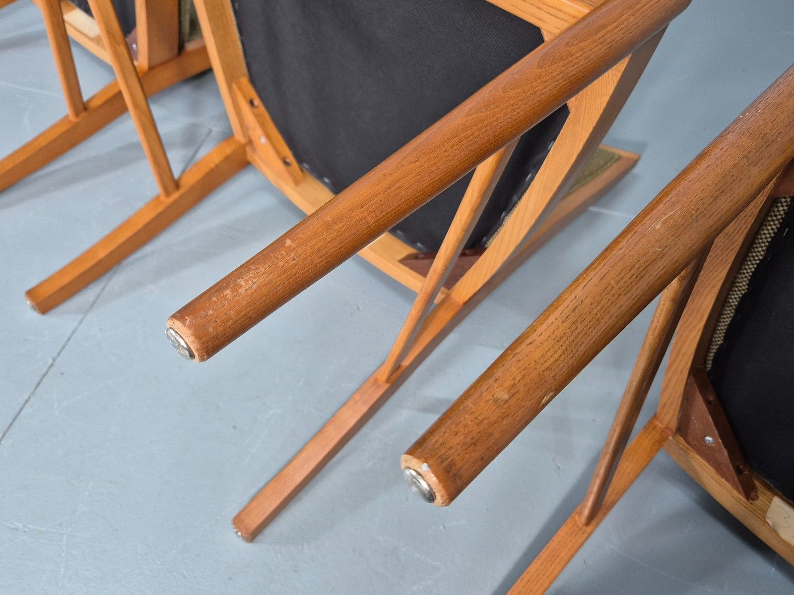 400.0 4 Vintage 1970s Elm Frame Dining Chairs Mid Century Retro Wool Seats Eb12179 photo