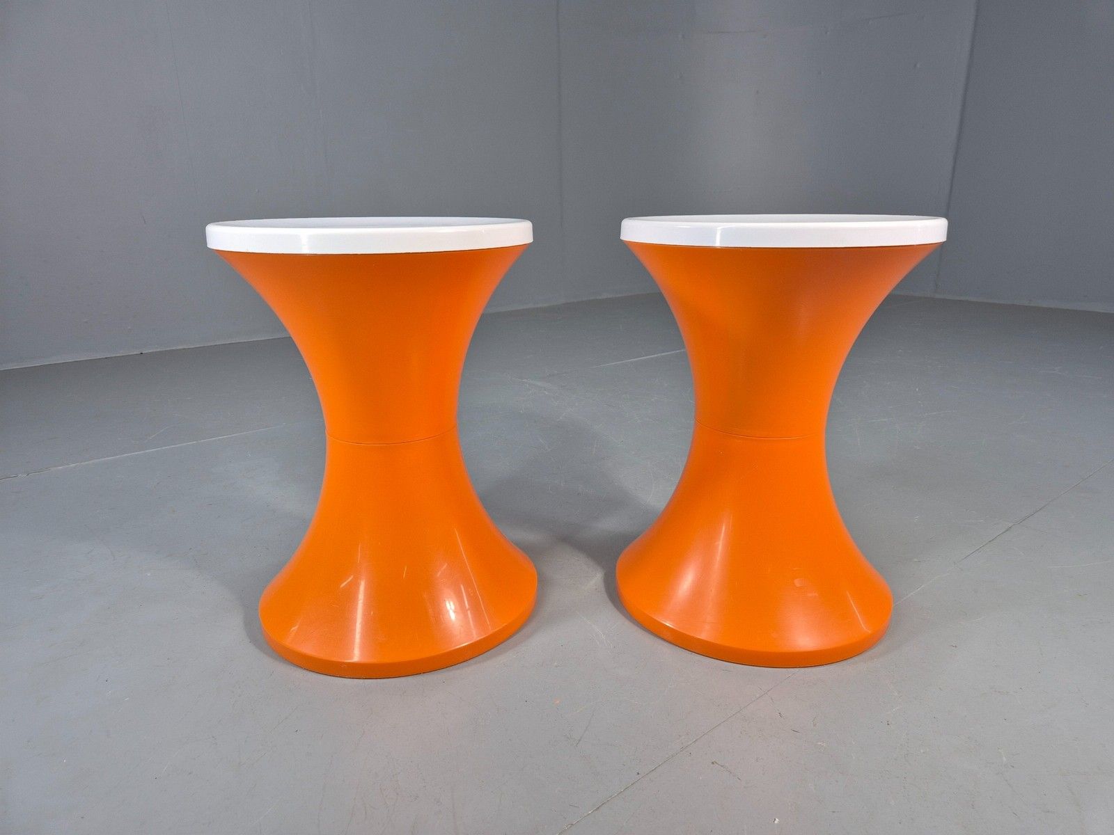 photo for sale 2 Vintage Orange And White Tam Tam Stools Retro 1960s Pop Art Eb12253