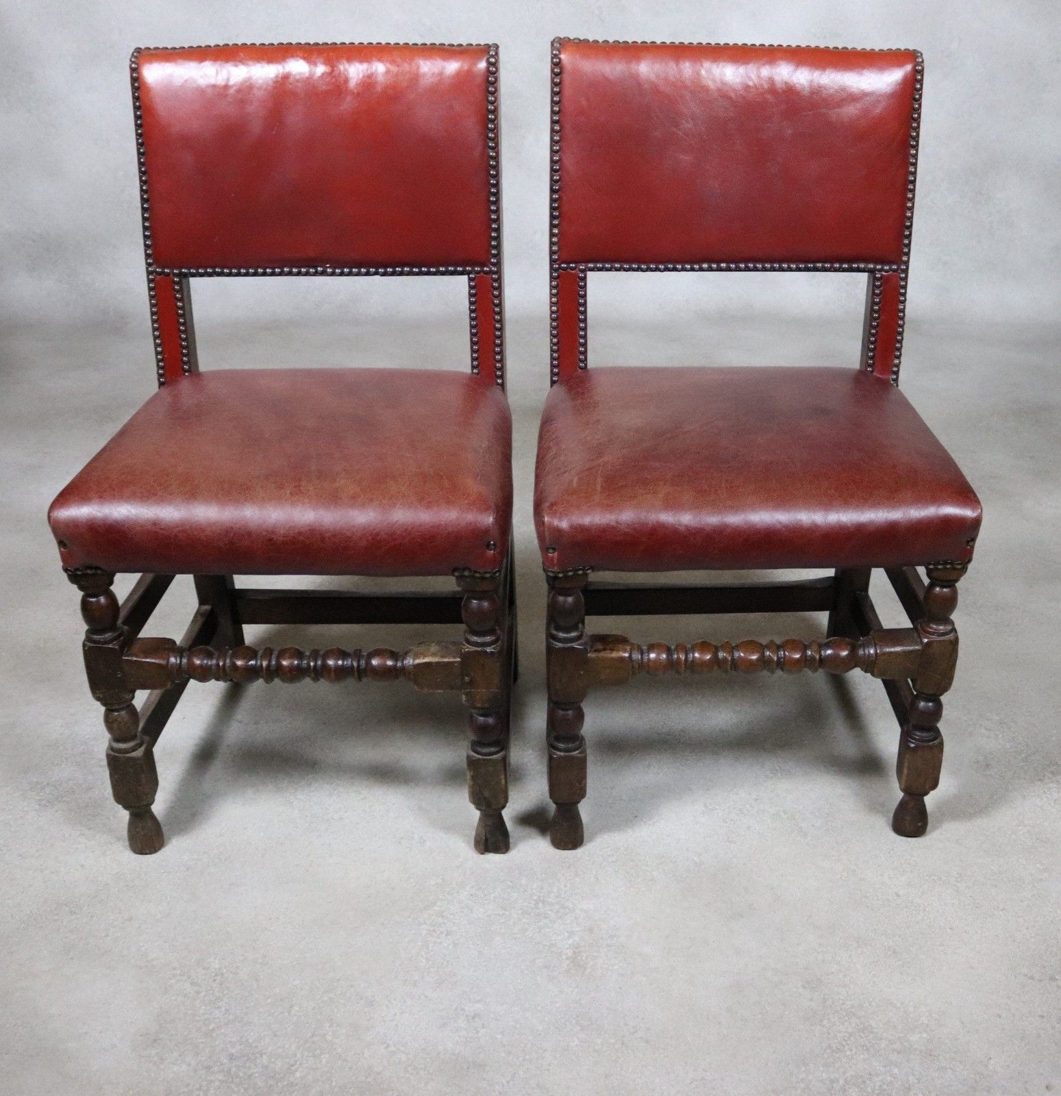 Set Of 6 Antique Cromwellian Style Oak And Leather Dining Chairs photo for sale
