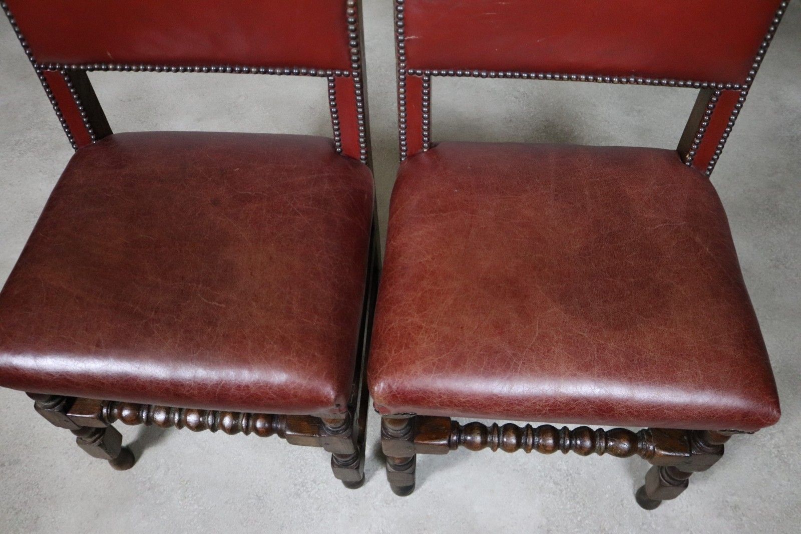 photo for sale Set Of 6 Antique Cromwellian Style Oak And Leather Dining Chairs