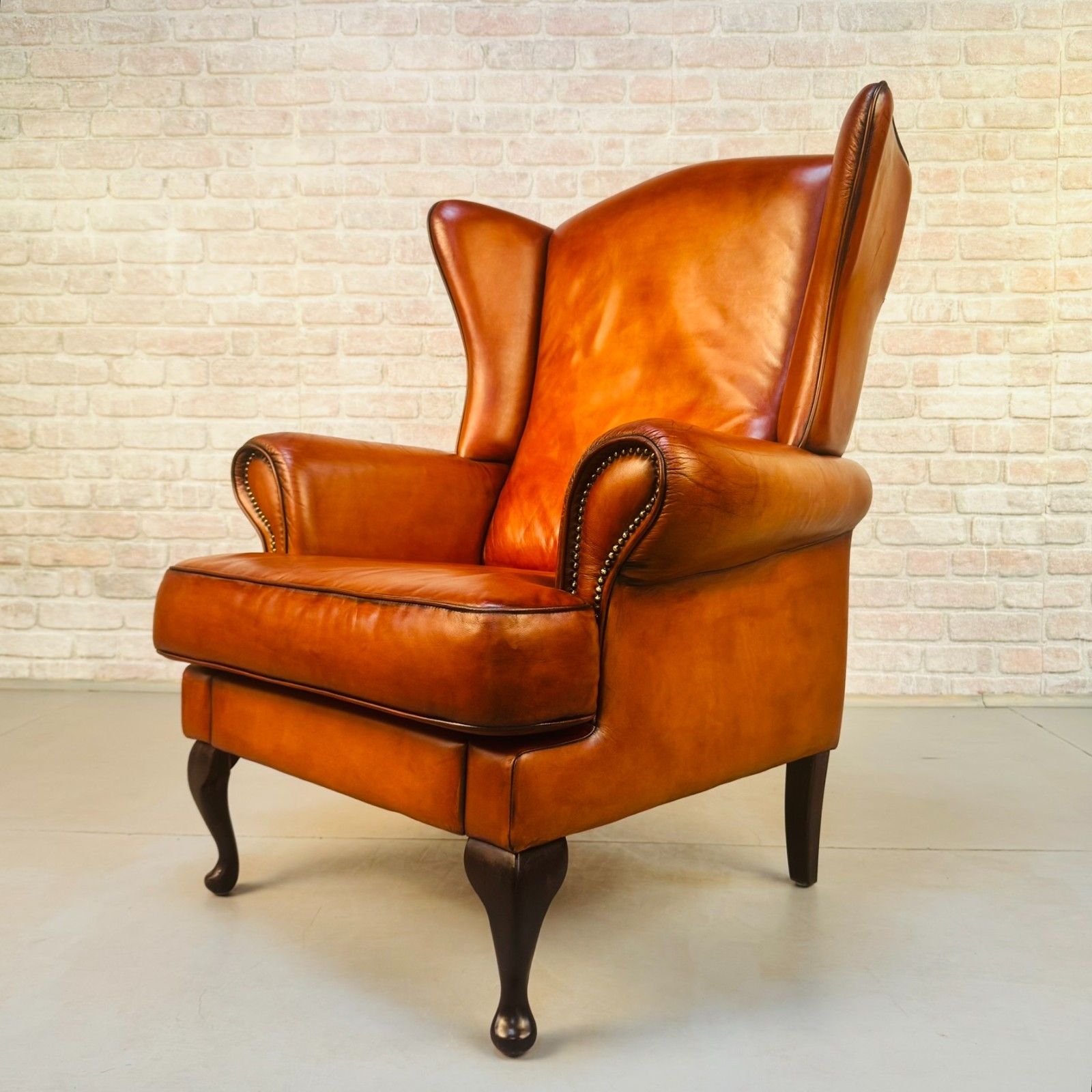 Vintage Danish Wingback Chair Tan Leather | Scandinavian Lounge Armchair