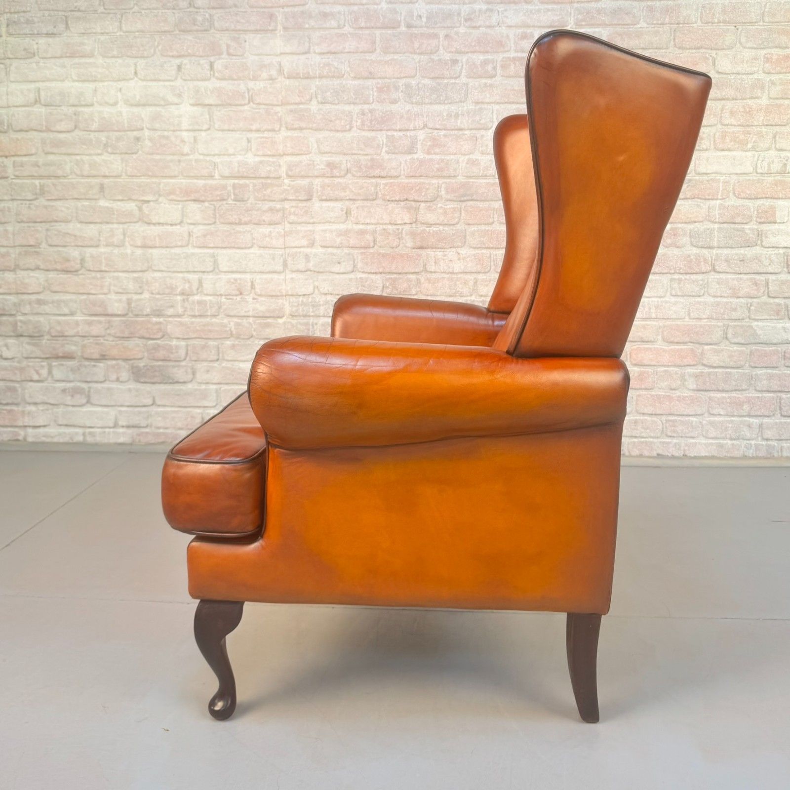 Vintage Danish Wingback Chair Tan Leather | Scandinavian Lounge Armchair photo vintage