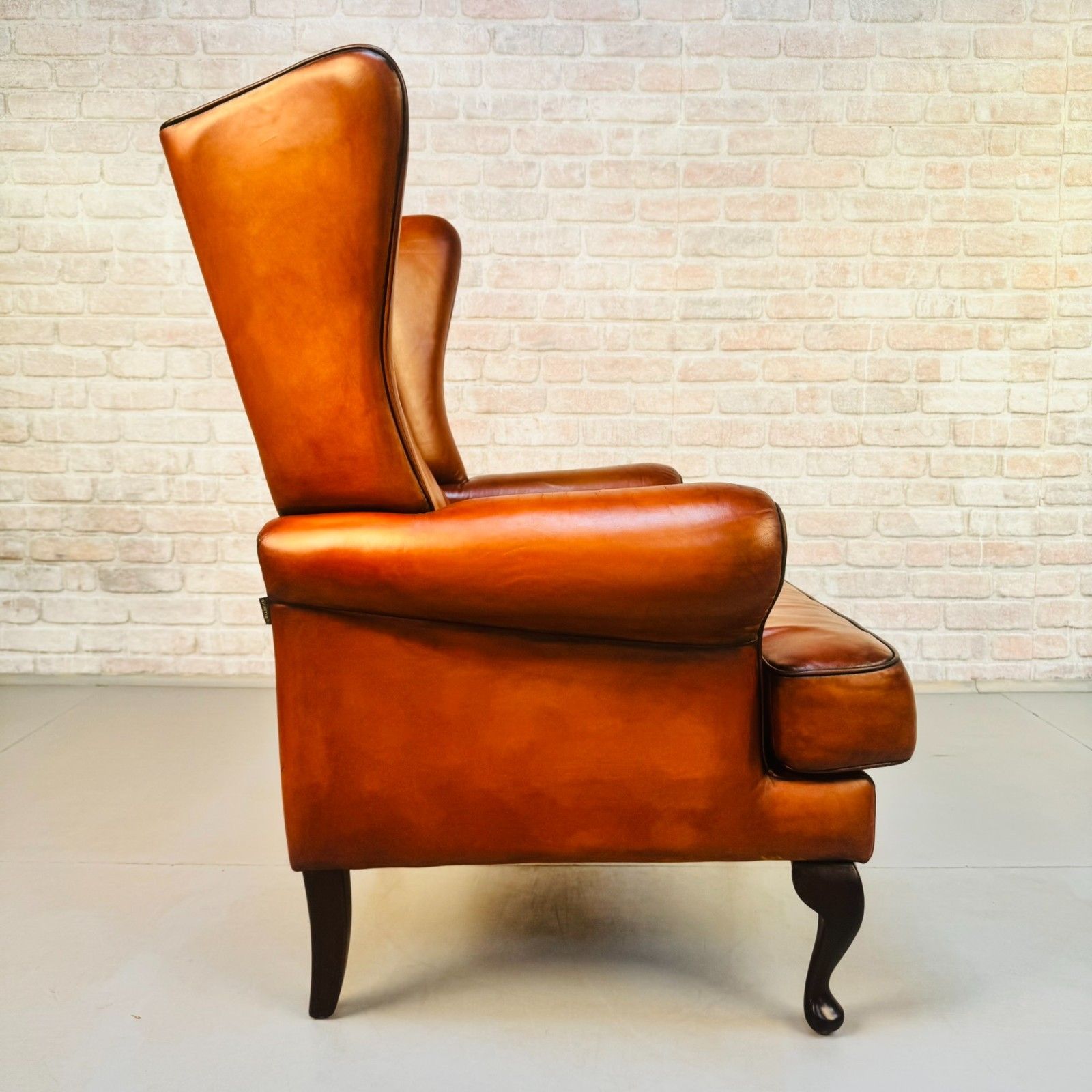 photo furniture Vintage Danish Wingback Chair Tan Leather | Scandinavian Lounge Armchair