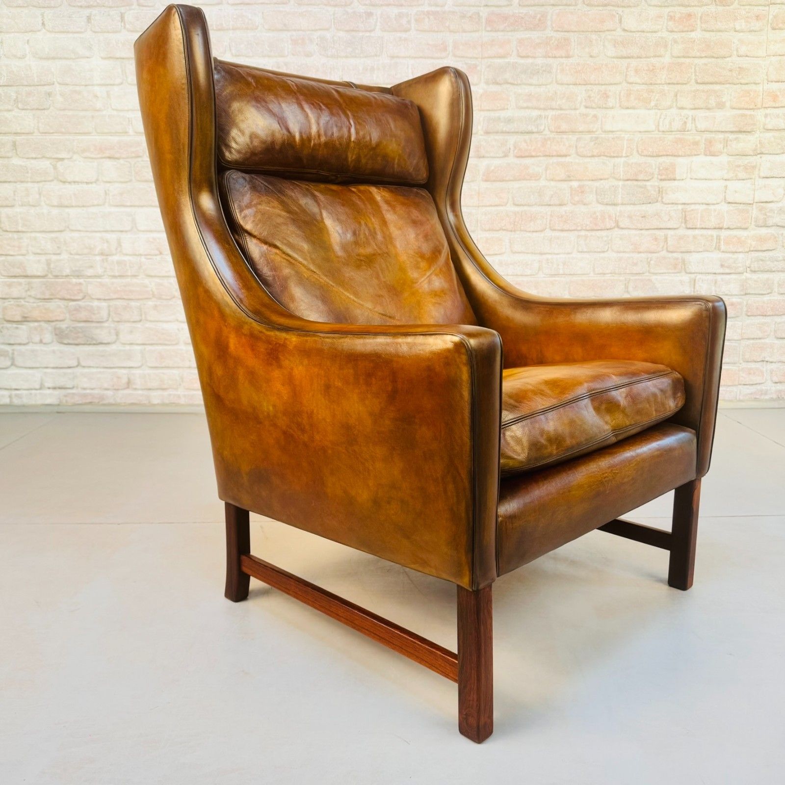 Vintage 1960s Fredrik Kayser Wingback Tan Leather Chair For Vatne Møbler