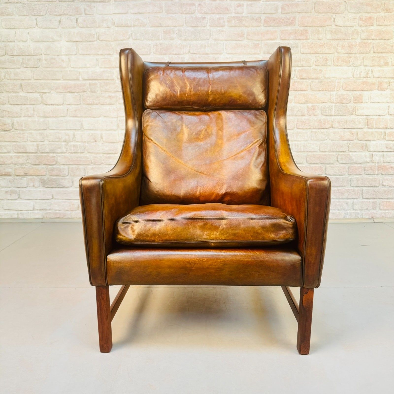 Vintage 1960s Fredrik Kayser Wingback Tan Leather Chair For Vatne Møbler photo for sale