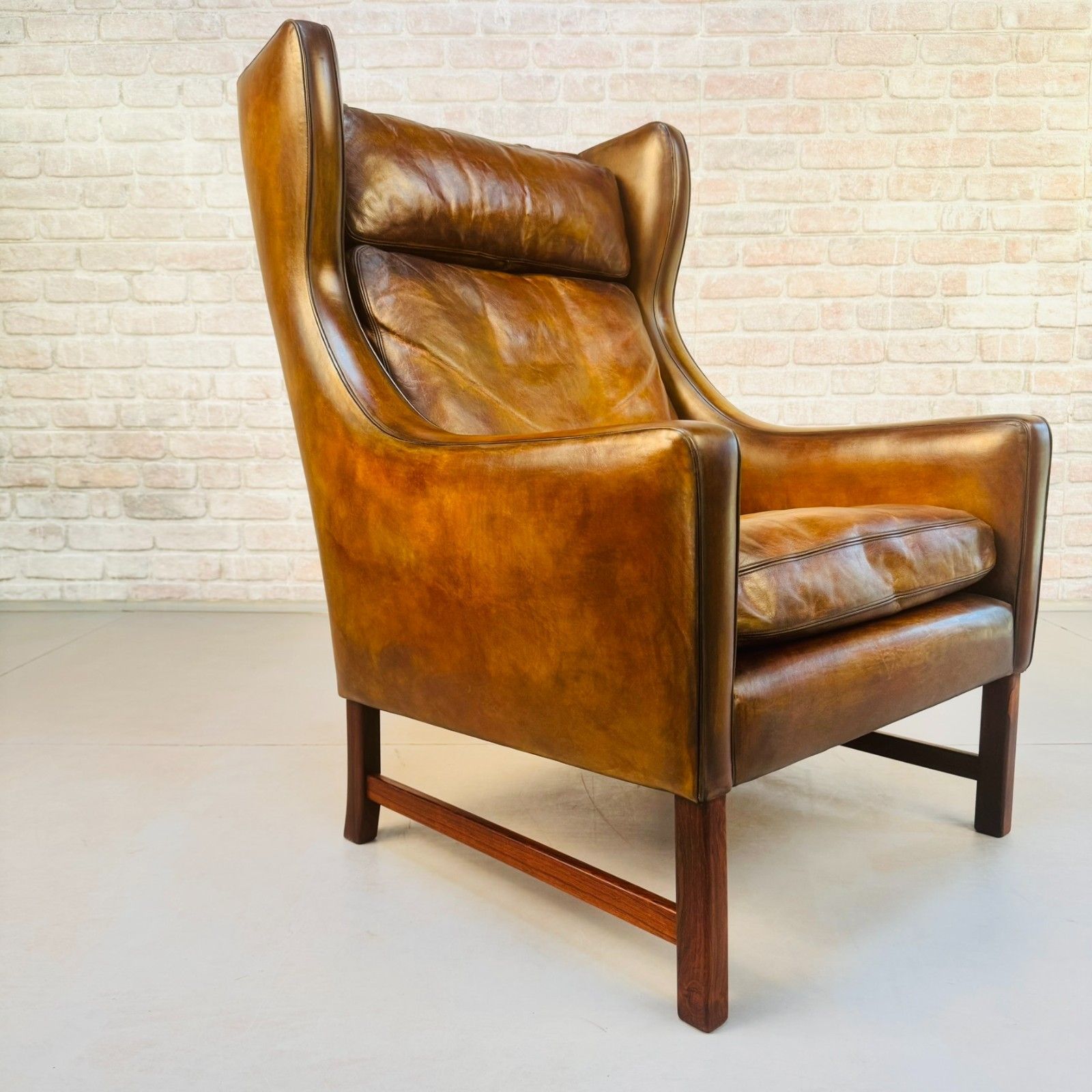 Vintage 1960s Fredrik Kayser Wingback Tan Leather Chair For Vatne Møbler photo 2063.0